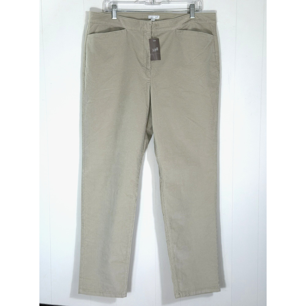 J Jill Straight Leg Corduroy Pants Size 16 Flat Front Pockets Ecru/Beige New